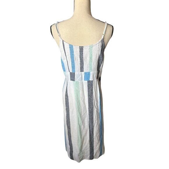 BP by Nordstrom Linen Blend Dress Striped Sleeveless Midi Button Front Tie XL - Picture 4 of 5